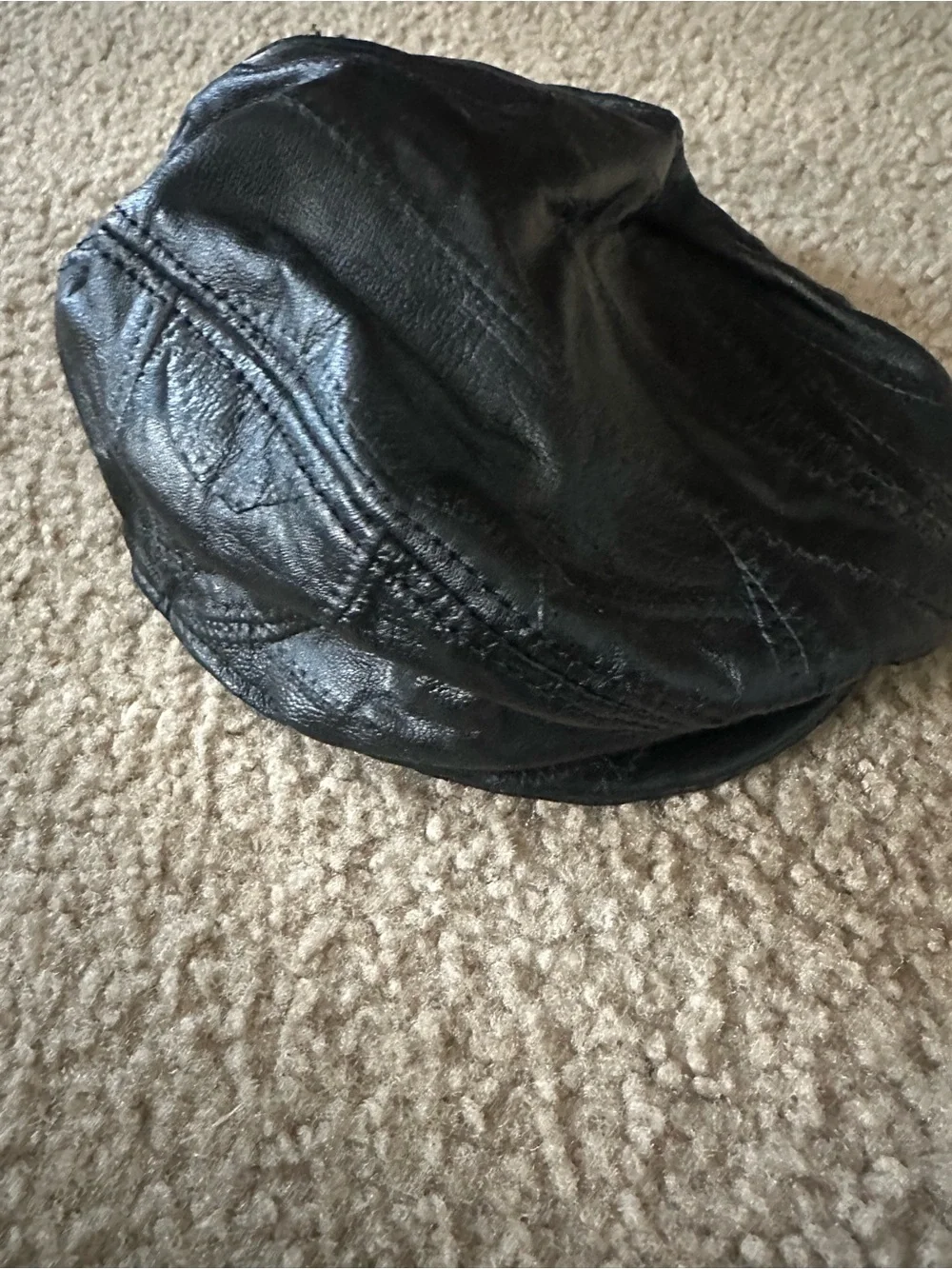 Black Leather Newsboy Cap